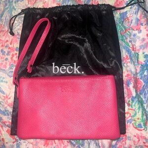Beck Bags Italian Pebble Leather Ziplet Wristlet - Hot Pink Cosmo